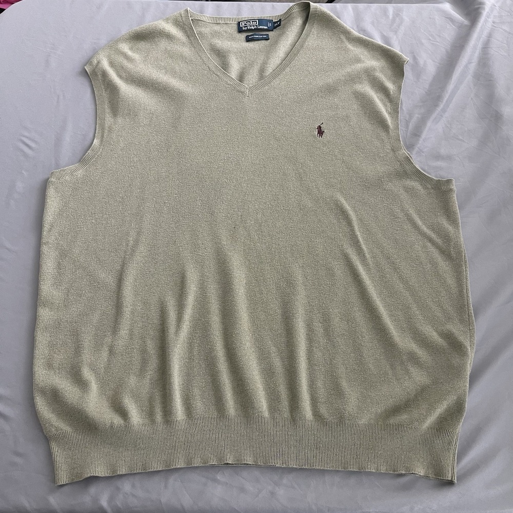 Polo Ralph Lauren Sweater Vest Mens 2XLT Tall 100% Pima Cotton Golf Cashew Green